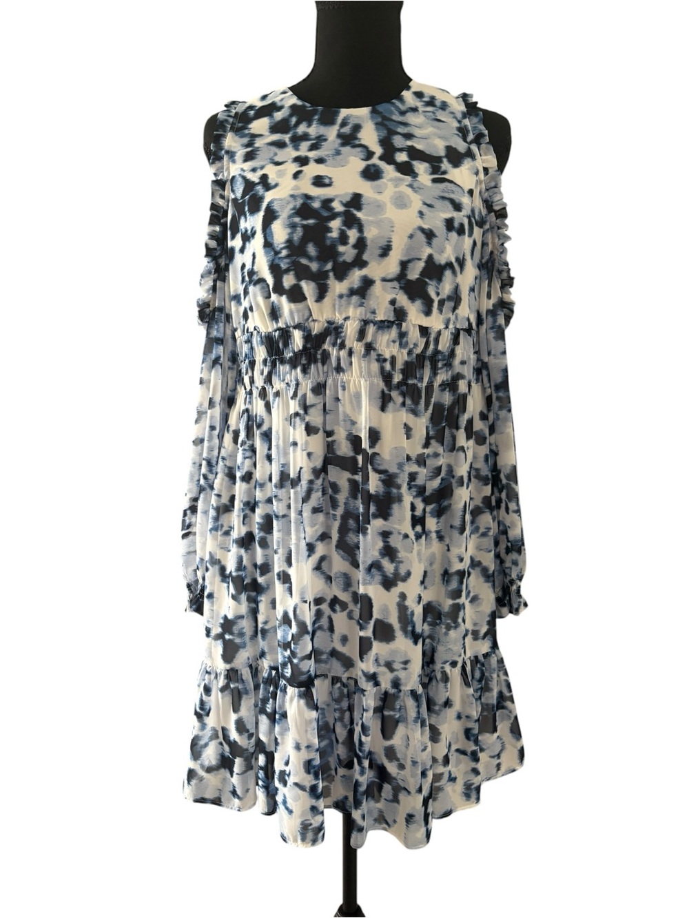 Eliza J Blue and White Cold-Shoulder Tie-Dye Mini Dress - Picture 2 of 10
